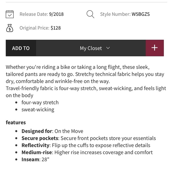 Lululemon On The Move Pant Black 28” Size 6 Zipper Fly and Pockets - Picture 7 of 7